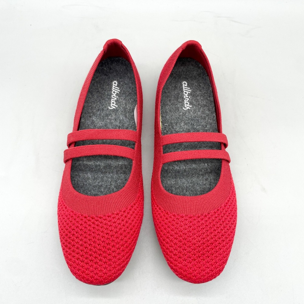 Allbirds Womens 7.5 Tree Breezers Mary Jane Ballet Flats Red Double Strap Casual